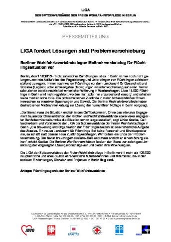 LIGA fordert Lösungen statt Problemverschiebung