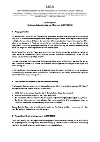 Kosten der Trägerwohnung bei Hilfen gem. §§ 67 ff SGB XII
