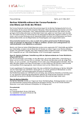 Bilanz Berliner Kältehilfe LIGA Berlin