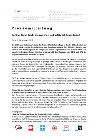 Pressemitteilung: Berliner Senat bricht Versprechen und gefährdet Jugendarbeit