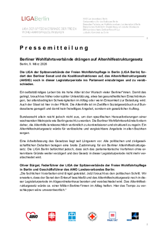 Pressemitteilung: LIGA Berlin Altenhilfestrukturgesetz