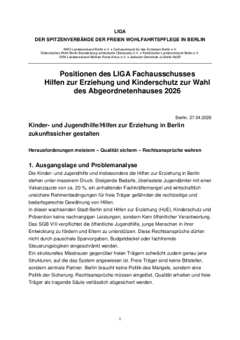 Positionen des LIGA Fachausschusses Hilfen zur Erziehung und Kinderschutz zur AGH-Wahl 2026